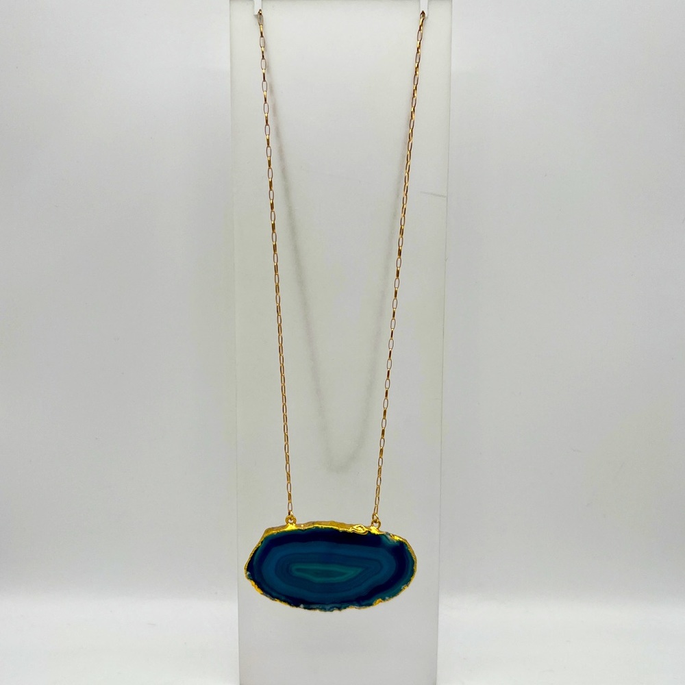 Blue Geode Slice Gold-Tone Necklace
